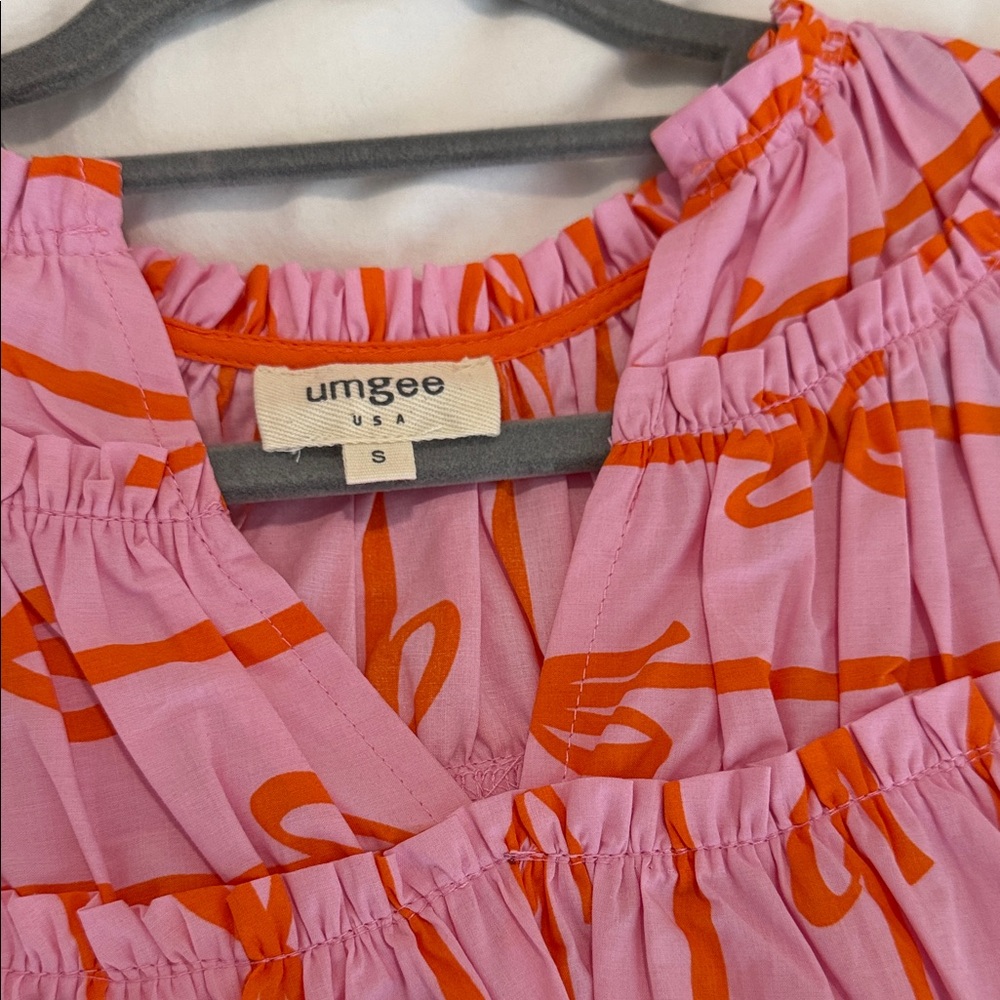 Umgee Pink Blouse with Orange Bow Print - Picture 2 of 3